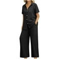 thumbnail image 1 of Breezora Women's Linen Shirt and Wide Leg Pants Set Loose Fit Summer Two Piece Outfit Breathable Cotton Linen Comfortable Wear S Size Black, 1 of 7
