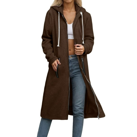 Breezora Women's Long Cardigan Coat with Zipper and Pockets Button Front Loose Fit Duster Outerwear XL Size Brown