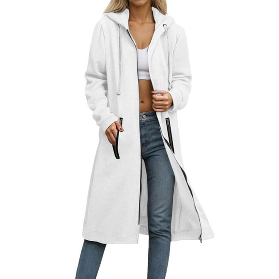 Breezora Women's Long Cardigan Coat with Zipper and Pockets Button Front Loose Fit Duster Outerwear XL Size White