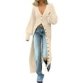 thumbnail image 1 of Breezora Women's Long Cardigan with V Neck Button Down and Chunky Knit Design for Fall Trendy Sweater Coat or Maxi Duster Outfits L Size Beige, 1 of 4