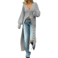 thumbnail image 1 of Breezora Women's Long Cardigan with V Neck Button Down and Chunky Knit Design for Fall Trendy Sweater Coat or Maxi Duster Outfits XL Size Light Ashy, 1 of 4