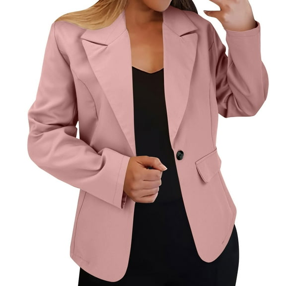 Breezora Women's Long Sleeve Button Front Cardigan Jacket Autumn Winter Tailored Blazer Casual Coat S Size Pink