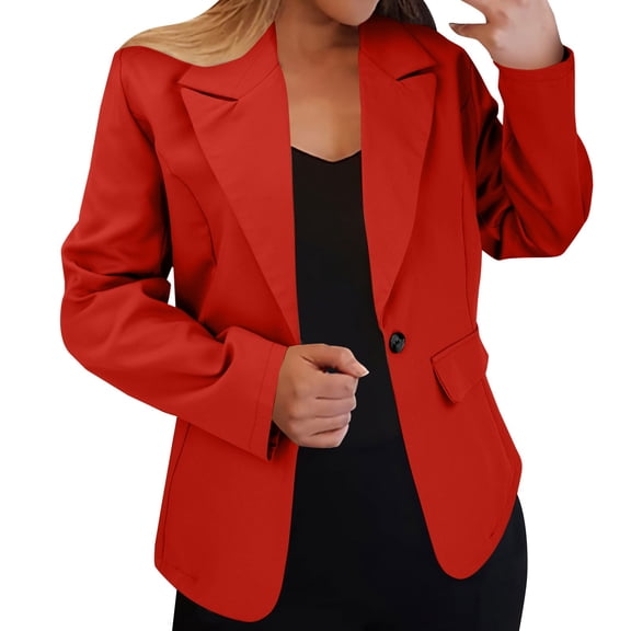 Breezora Women's Long Sleeve Button Front Cardigan Jacket Autumn Winter Tailored Blazer Casual Coat XXXL Size Red