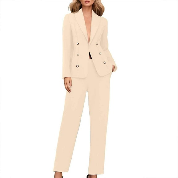 Breezora Women's Long Sleeve Cardigan and Pants Suit Set Office Work Professional Outfit Elegant Two Piece Business Casual Wear XXXL Size Light Yellow