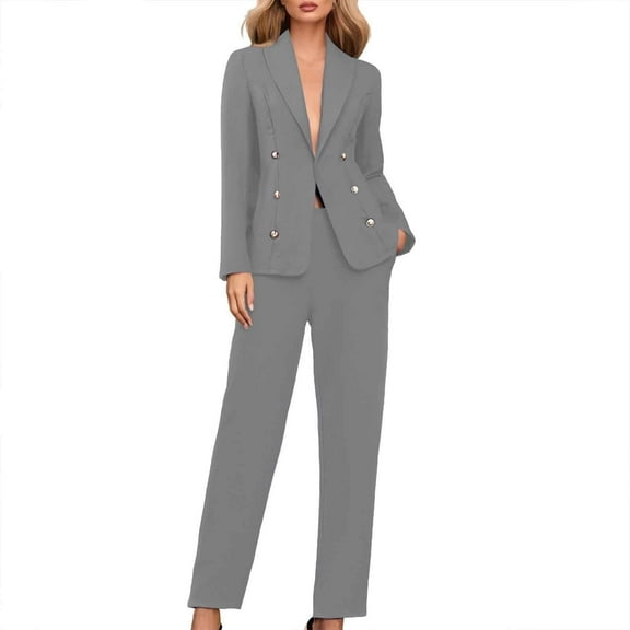 Breezora Women's Long Sleeve Cardigan and Pants Suit Set Office Work Professional Outfit Elegant Two Piece Business Casual Wear M Size Grey