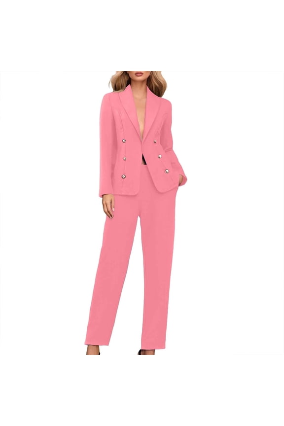 Women's Long Sleeve Cardigan and Pants Suit Set Office Work Professional Outfit Elegant Two Piece Business Casual Wear S Size Pink