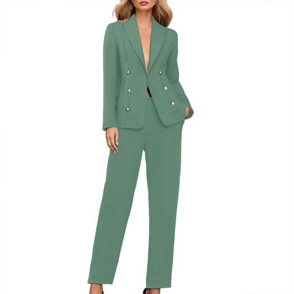 Breezora Women's Long Sleeve Cardigan and Pants Suit Set Office Work Professional Outfit Elegant Two Piece Business Casual Wear XXL Size Green