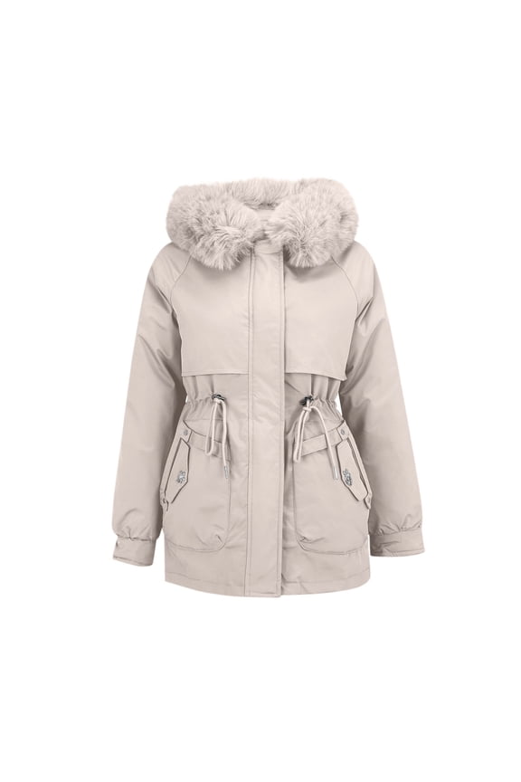 Women's Long Winter Puffer Coat Warm Thickened Lined Down Alternative Detachable Hooded Parka Jacket L Size Beige