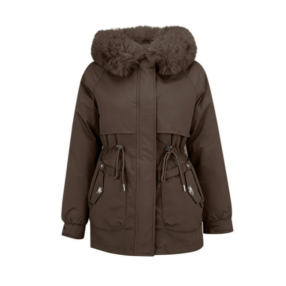 Breezora Women's Long Winter Puffer Coat Warm Thickened Lined Down Alternative Detachable Hooded Parka Jacket M Size Coffee