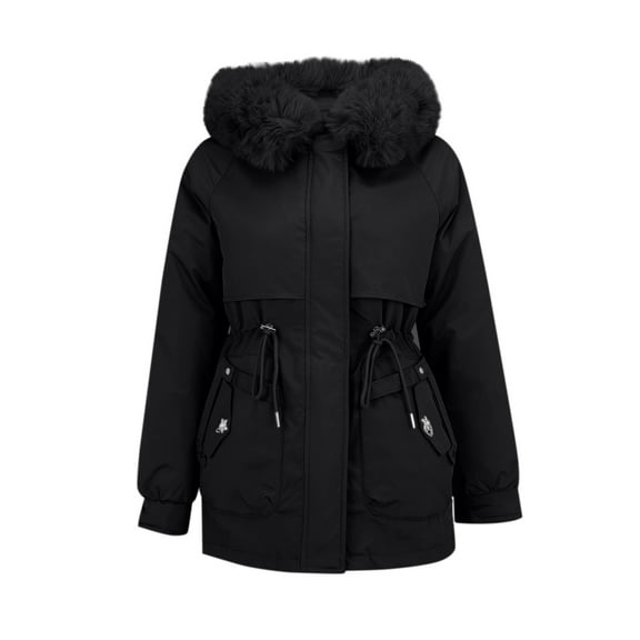 Breezora Women's Long Winter Puffer Coat Warm Thickened Lined Down Alternative Detachable Hooded Parka Jacket XL Size Black