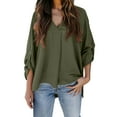 thumbnail image 1 of Breezora Women's Loose Fit Blouse with Puff Sleeves Comfortable Work Shirt V Neck Casual Top for Office Wear M Size Green, 1 of 5