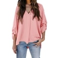 thumbnail image 1 of Breezora Women's Loose Fit Blouse with Puff Sleeves Comfortable Work Shirt V Neck Casual Top for Office Wear M Size Red, 1 of 5