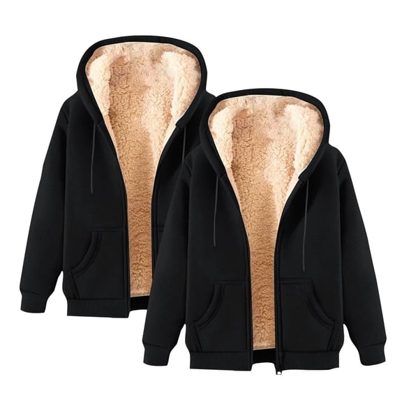 Breezora Women's Loose Fit Thermal Lined Winter Jacket Set Casual Warmth Top With Matching Bottom L Size Black