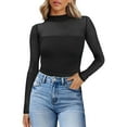thumbnail image 1 of Breezora Women's Mesh Long Sleeve Top Turtle Neck Ruched Detail Fashionable Going Out Wear Fall Fashion L Size Black, 1 of 5
