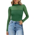 thumbnail image 1 of Breezora Women's Mesh Long Sleeve Top Turtle Neck Ruched Detail Fashionable Going Out Wear Fall Fashion M Size Green, 1 of 5