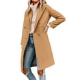 thumbnail image 1 of Breezora Women's Notched Lapel Collar Double Breasted Winter Wool Blend Long Overcoat Outerwear S Size Khaki, 1 of 9
