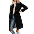 thumbnail image 1 of Breezora Women's Notched Lapel Double Breasted Wool Blend Winter Long Overcoat Classic Outerwear L Size Black, 1 of 8
