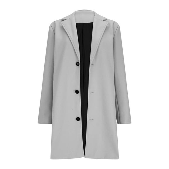 Breezora Women's Notched Lapel Wool Blend Overcoat Long Sleeve Button Down Work Coat Winter Warm Trench M Size White