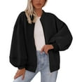 thumbnail image 1 of Breezora Women's Oversized Baseball Jacket 2025 Fall Fashion Zip Up Sweatshirt Casual Long Sleeve Winter Outerwear L Size Black, 1 of 4