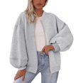 thumbnail image 1 of Breezora Women's Oversized Baseball Jacket 2025 Fall Fashion Zip Up Sweatshirt Casual Long Sleeve Winter Outerwear M Size Light Ashy, 1 of 4