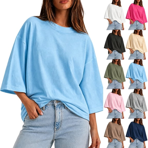 Breezora Women's Oversized Boxy T Shirt 3/4 Sleeve Loose Fit Crewneck Casual Summer Basic Top