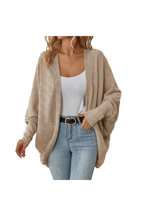 Women's Oversized Chunky Knit Cardigan Sweater Batwing Sleeve Open Front Long Wrap Coat Loose Outwear L Size Beige
