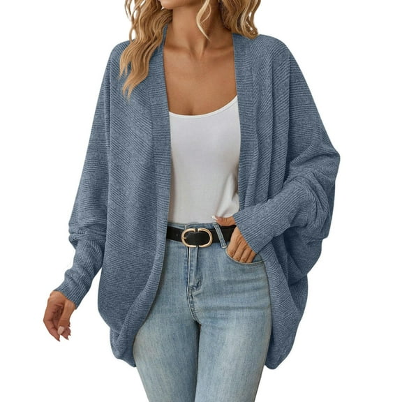 Breezora Women's Oversized Chunky Knit Cardigan Sweater Batwing Sleeve Open Front Long Wrap Coat Loose Outwear XXL Size Blue