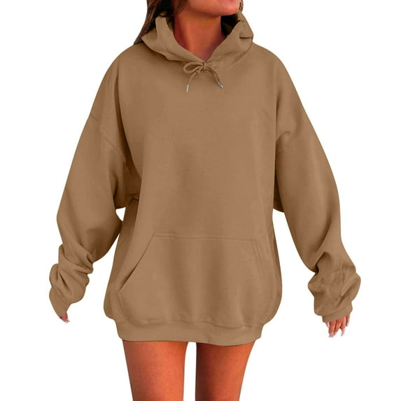 Breezora Women's Oversized Cotton Hoodie Pullover Sweatshirt Soft Warm Winter Essential for Casual Street Style XXXL Khaki