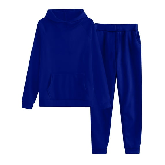Breezora Women's Oversized Hoodie and Cargo Sweatpants Set Cozy Fleece Lounge Wear with Pockets Comfortable Two Piece Outfit M Size Blue