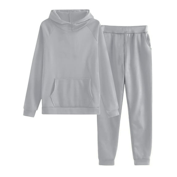 Breezora Women's Oversized Hoodie and Cargo Sweatpants Set Cozy Fleece Lounge Wear with Pockets Comfortable Two Piece Outfit XXL Size Grey