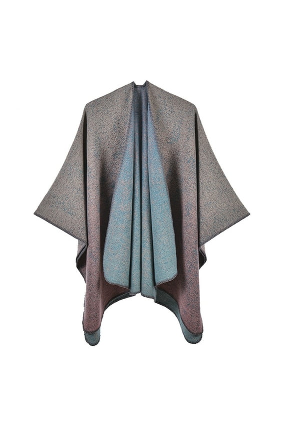 Women's Plaid Cape Shawl Open Front Poncho Wrap Oversized Winter Warm Cardigan for Fall Fashion Blue