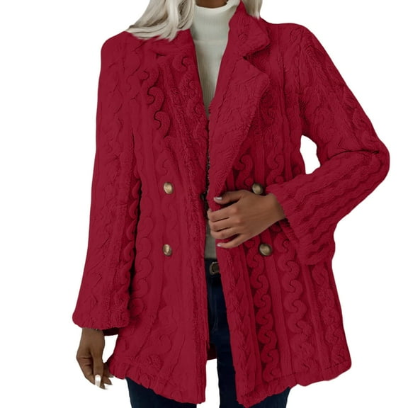 Breezora Women's Plush Front Open Hooded Cardigan Winter Coat Casual Comfortable Double Breasted Outerwear M Size Brick Red