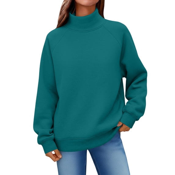 Breezora Women's Printed Turtleneck Sweatshirt Long Sleeve Casual Comfort Fashion Soft Loungewear Relaxed Fit Street Style Top XXXL Size Navy