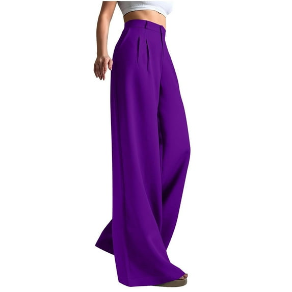 Breezora Women's Professional Wide Leg Trousers Flowy High Waist Work Pants for Business Casual Occasions M Size Purple