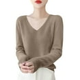 thumbnail image 1 of Breezora Women's Pure Wool V Neck Pullover Sweater Thermal Knit Base Layer for Cold Weather Casual Outfits S Size Khaki, 1 of 4