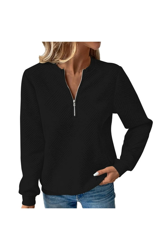 Women's Ribbed Knit Sweatshirt Zip Front Long Sleeve Top Soft Stretchy Comfort Casual Streetwear Style L Size Black