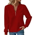 thumbnail image 1 of Breezora Women's Ribbed Knit Sweatshirt Zip Front Long Sleeve Top Soft Stretchy Comfort Casual Streetwear Style S Size Red, 1 of 4