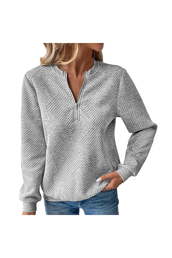 Women's Ribbed Knit Sweatshirt Zip Front Long Sleeve Top Soft Stretchy Comfort Casual Streetwear Style XXL Size Grey