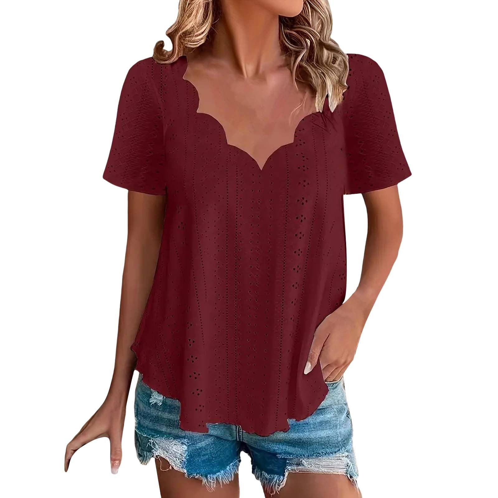 Scallop Lace V Neck T-Shirt main image 0
