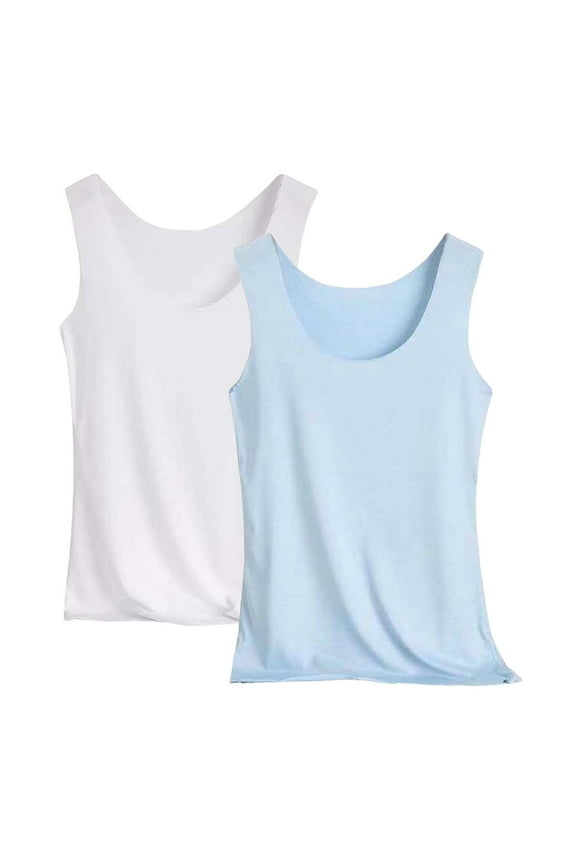 Women's Seamless Camisole 2 Pack Summer Essential Layering Basic Stretch Sleeveless Top L Size Sky Blue