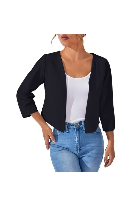 Women's Short Blazer Cardigan Top Trendy Spring Summer Lightweight Office Casual Chic Wear L Size Black