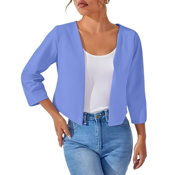 Breezora Women's Short Blazer Cardigan Top Trendy Spring Summer Lightweight Office Casual Chic Wear L Size Blue