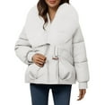 thumbnail image 1 of Breezora Women's Short Hooded Quilted Jacket with Faux Fur Detail Street Style Thermal Winter Puffer Coat XL Size White, 1 of 4