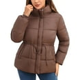 thumbnail image 1 of Breezora Women's Short Puffer Jacket Hooded Winter Coat Warm Lightweight Outerwear With Large Pockets XXXL Size Coffee, 1 of 7