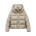 thumbnail image 1 of Breezora Women's Short Puffer Jacket Thick Warm Hooded Winter Coat Casual Oversized Outerwear L Size Beige, 1 of 4