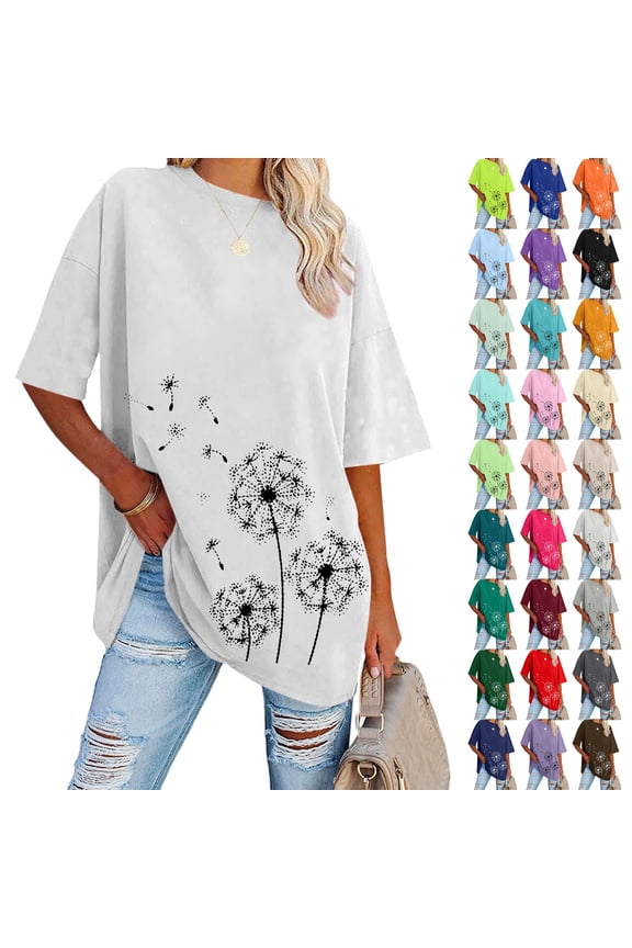 Women's Short Sleeve T-Shirt, Crew Neck Colorful Floral Print Blouse, Casual Loose Fit Summer Top with Flower Pattern for Daily Wear
