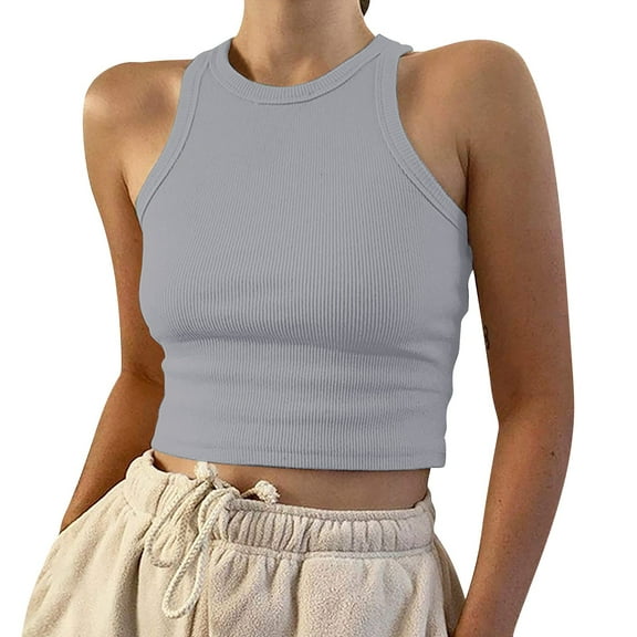 Breezora Women's Sleeveless Round Neck Tank Top Lightweight Breathable Summer Blouse for Casual Outfits S Size Gray