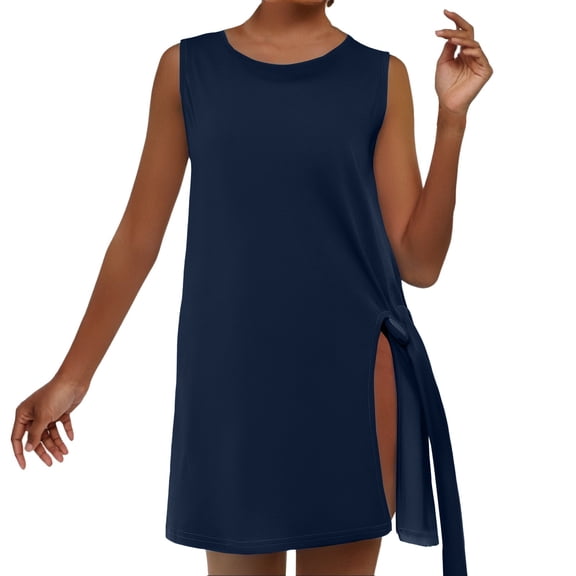 Breezora Women's Sleeveless Waist Defining Top with Elegant Hollow Design for Casual Outings M Size Navy