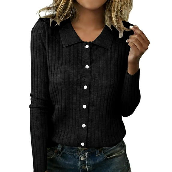 Breezora Women's Slim Button Down Cardigan Soft Everyday Jacket for Work and Casual Wear Black