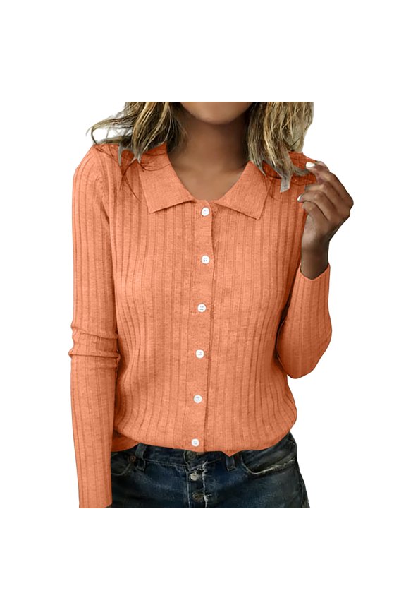 Women's Slim Button Down Cardigan Soft Everyday Jacket for Work and Casual Wear Orange